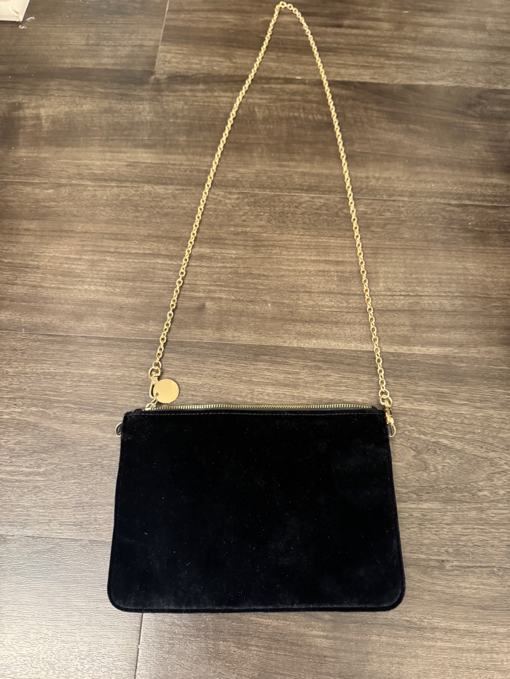 Loft Black Velvet Crossbody Bag with Gold Chain Strap
